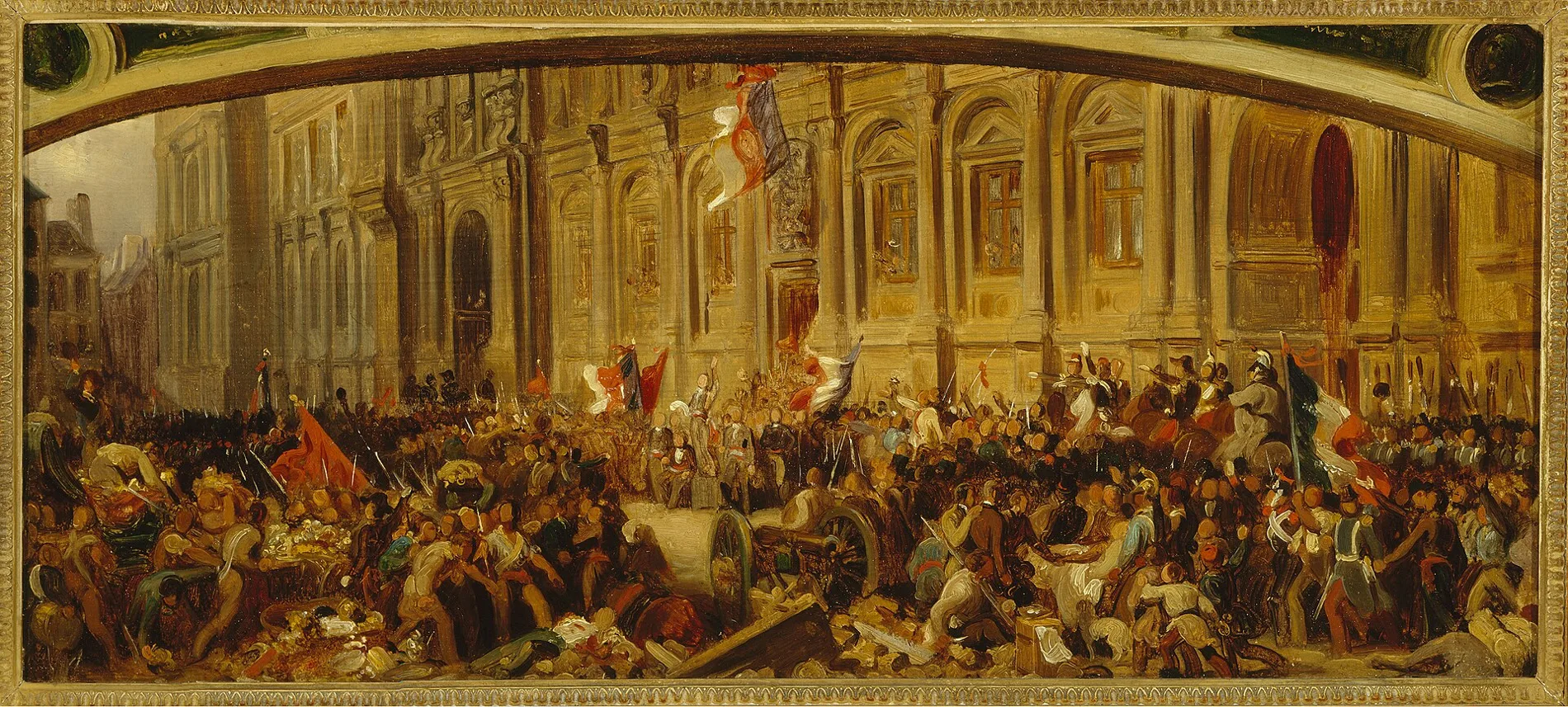 Lamartine repousse le drapeau rouge devant l’Hôtel de Ville, le 25 février 1848 — Henri Félix Philippoteaux, vers 1848