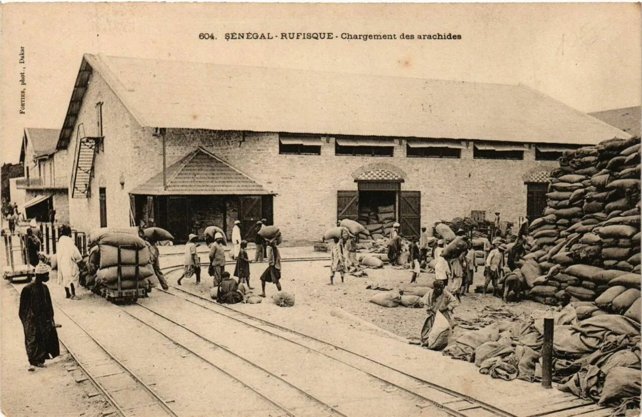 Sénégal, Rufisque, chargement des arachides — carte postale, vers 1910