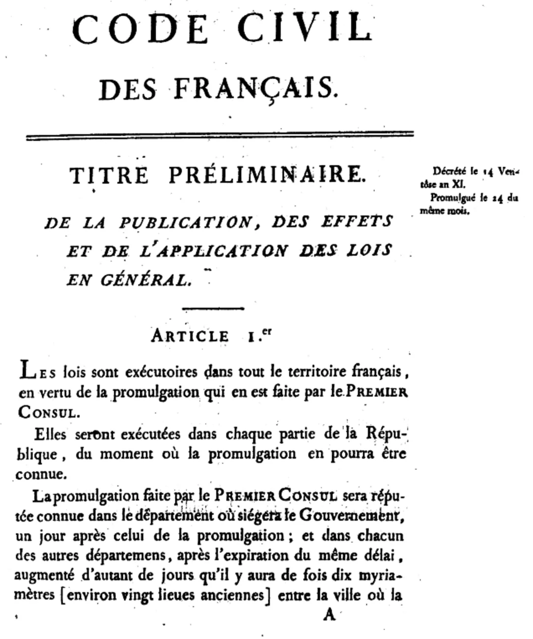 Code civil des Français — première page de l’édition originale, 1804