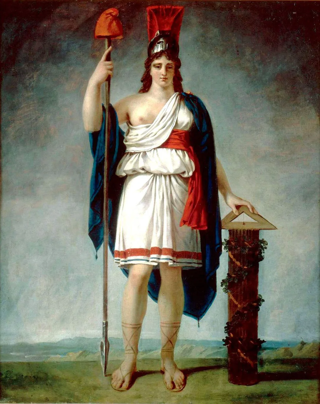 Allégorie de la République par Antoine-Jean Gros, 1794 : une femme casquée tient une pique surmontée d’un bonnet rouge.