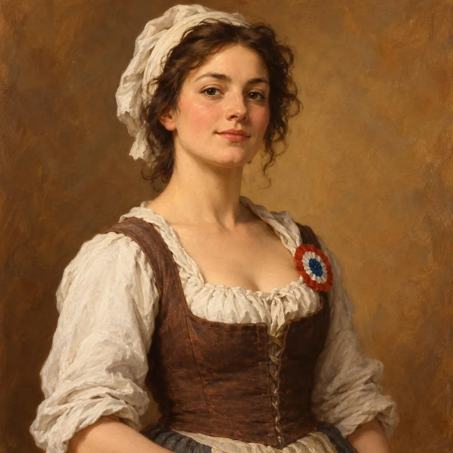Portrait illustré de Pauline Léon, jeune Parisienne avec une cocarde tricolore.